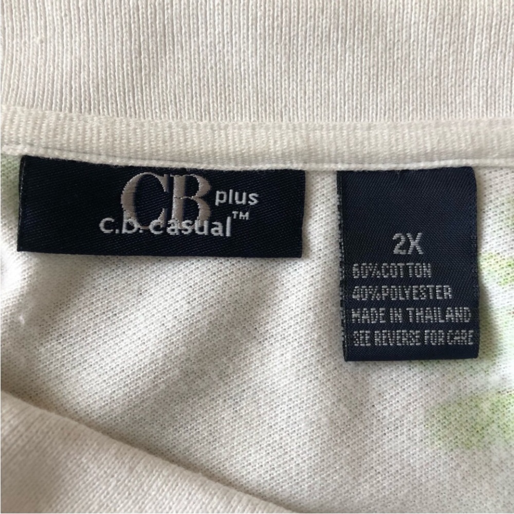 CB Casual polo shirt tropical white green palm trees button placket short sleeve - Picture 5 of 6